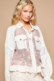 Long Balloon Sleeve Flower Detail Button Down Shirt Top