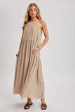Gathered Halter Neck Flowy Maxi Dress