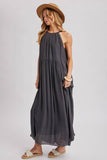 Gathered Halter Neck Flowy Maxi Dress