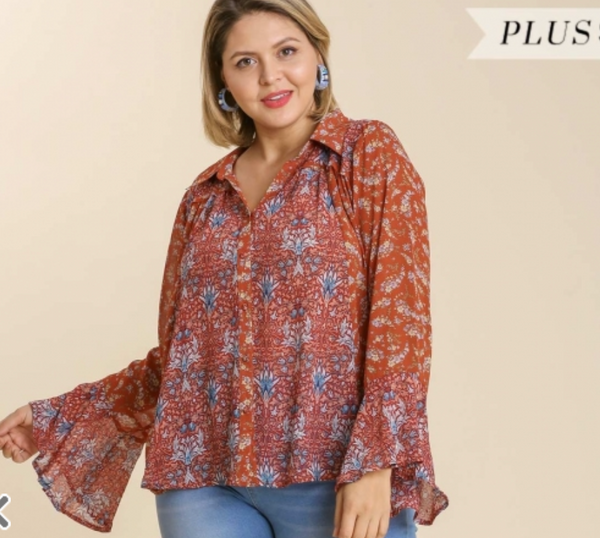 Bell Sleeve Floral Blouse