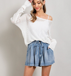 Eyelet knit sweater with Ribbed Sleeves