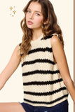Chunky Striped Crew Mock Neck Sleeveless Sweater Top