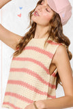Chunky Striped Crew Mock Neck Sleeveless Sweater Top