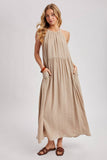 Gathered Halter Neck Flowy Maxi Dress
