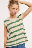 Chunky Striped Crew Mock Neck Sleeveless Sweater Top