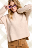 La Miel - JDS3607-Crew Mock Neck Sweater ContrastStitch Halloween Fall