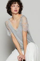 Half lace sleeve v-neck tee