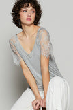 Half lace sleeve v-neck tee