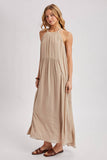 Gathered Halter Neck Flowy Maxi Dress