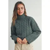Thick Braid with Turtle Neck Long-Sleeve Sweater