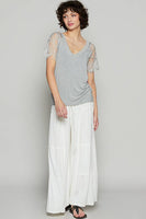Half lace sleeve v-neck tee