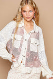 Long Balloon Sleeve Flower Detail Button Down Shirt Top