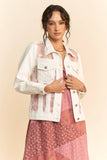 Floral Embroidered Inset Sheer Denim Jacket