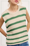 Chunky Striped Crew Mock Neck Sleeveless Sweater Top