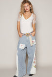Half lace sleeve v-neck tee