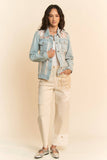 Floral Embroidered Inset Sheer Denim Jacket