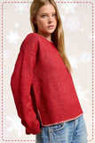 La Miel - JDS3607-Crew Mock Neck Sweater ContrastStitch Halloween Fall
