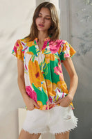 Floral Printed Ruffle Sleeve Blouse