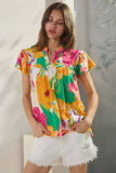 Floral Printed Ruffle Sleeve Blouse
