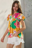 Floral Printed Ruffle Sleeve Blouse