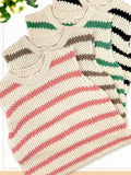 Chunky Striped Crew Mock Neck Sleeveless Sweater Top