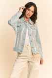 Floral Embroidered Inset Sheer Denim Jacket