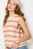 Chunky Striped Crew Mock Neck Sleeveless Sweater Top
