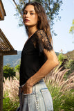Half lace sleeve v-neck tee