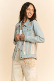 Floral Embroidered Inset Sheer Denim Jacket
