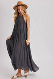 Gathered Halter Neck Flowy Maxi Dress