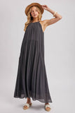 Gathered Halter Neck Flowy Maxi Dress
