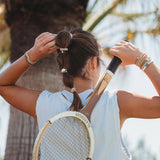 K'lani hair tie bracelets - "Rise" Cream and Tan With Gold & Sun Accents Hair Tie Bracelets