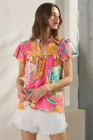 Floral Printed Ruffle Sleeve Blouse