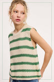 Chunky Striped Crew Mock Neck Sleeveless Sweater Top