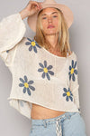 Round Neck Balloon Sleeve Floral Prints Sweater