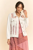 Floral Embroidered Inset Sheer Denim Jacket