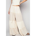 Raw edge double gauze solid wide pants
