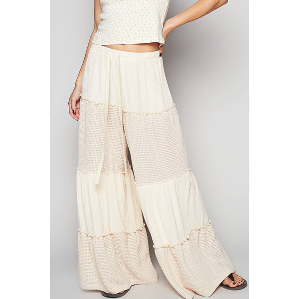 Raw edge double gauze solid wide pants