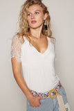 Half lace sleeve v-neck tee