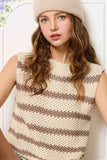 Chunky Striped Crew Mock Neck Sleeveless Sweater Top