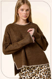 La Miel - JDS3607-Crew Mock Neck Sweater ContrastStitch Halloween Fall