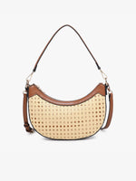 Daisy Half-Moon Rattan Crossbody w/ Vegan Leather Contrast