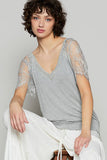 Half lace sleeve v-neck tee