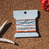 K'lani hair tie bracelets - "Celebrate" Blues and Corals With Silver Wave Charm Hair Tie Bracelets