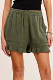 Flared Hem Elastic Band Shorts with Front Pockets