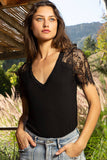 Half lace sleeve v-neck tee