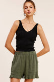 Flared Hem Elastic Band Shorts with Front Pockets