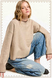 La Miel - JDS3607-Crew Mock Neck Sweater ContrastStitch Halloween Fall