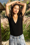 Half lace sleeve v-neck tee