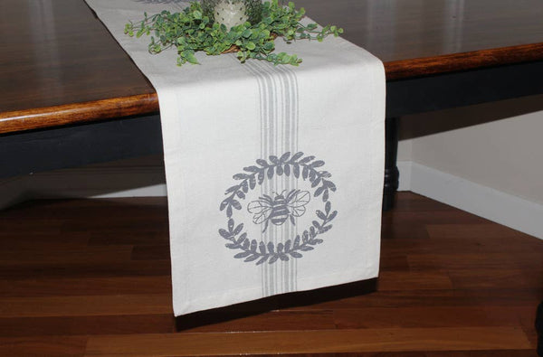 Bee Wreath Grain Sack Table Runner